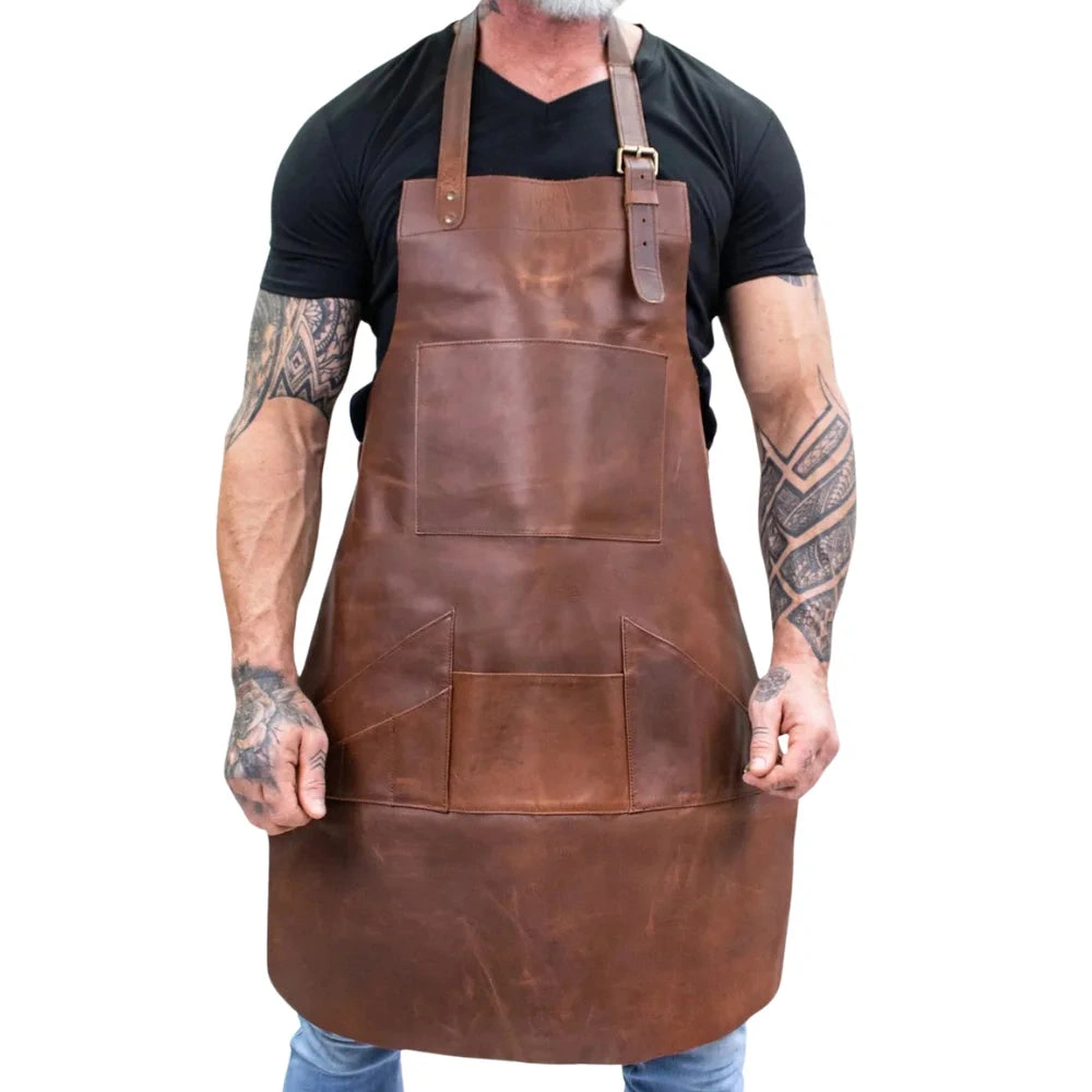 Tablier en cuir véritable polyvalent: l'allié parfait pour hommes et femmes, des poches à gogo, le chic à l'état pur!