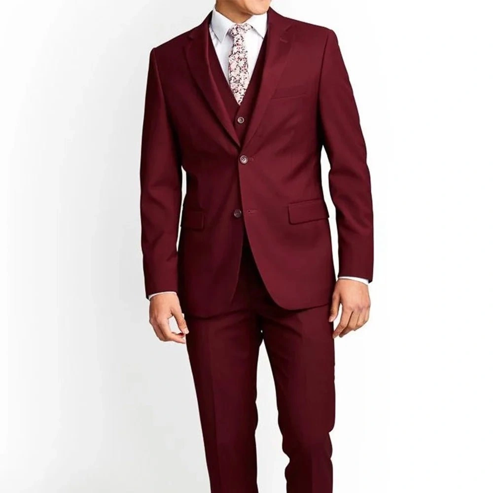 Costume Herren Berlin Bordeaux Veste 3 Pièces, Élégance Française Incontournable.